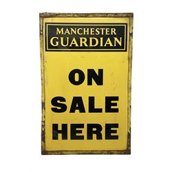 Enamel street advertising sign for The Manchester Guardian, with black lettering on yellow ground, H79cm W52cm