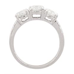 18ct white gold three stone round brilliant cut diamond ring, hallmarked, total diamond weight approx 1.85 carat