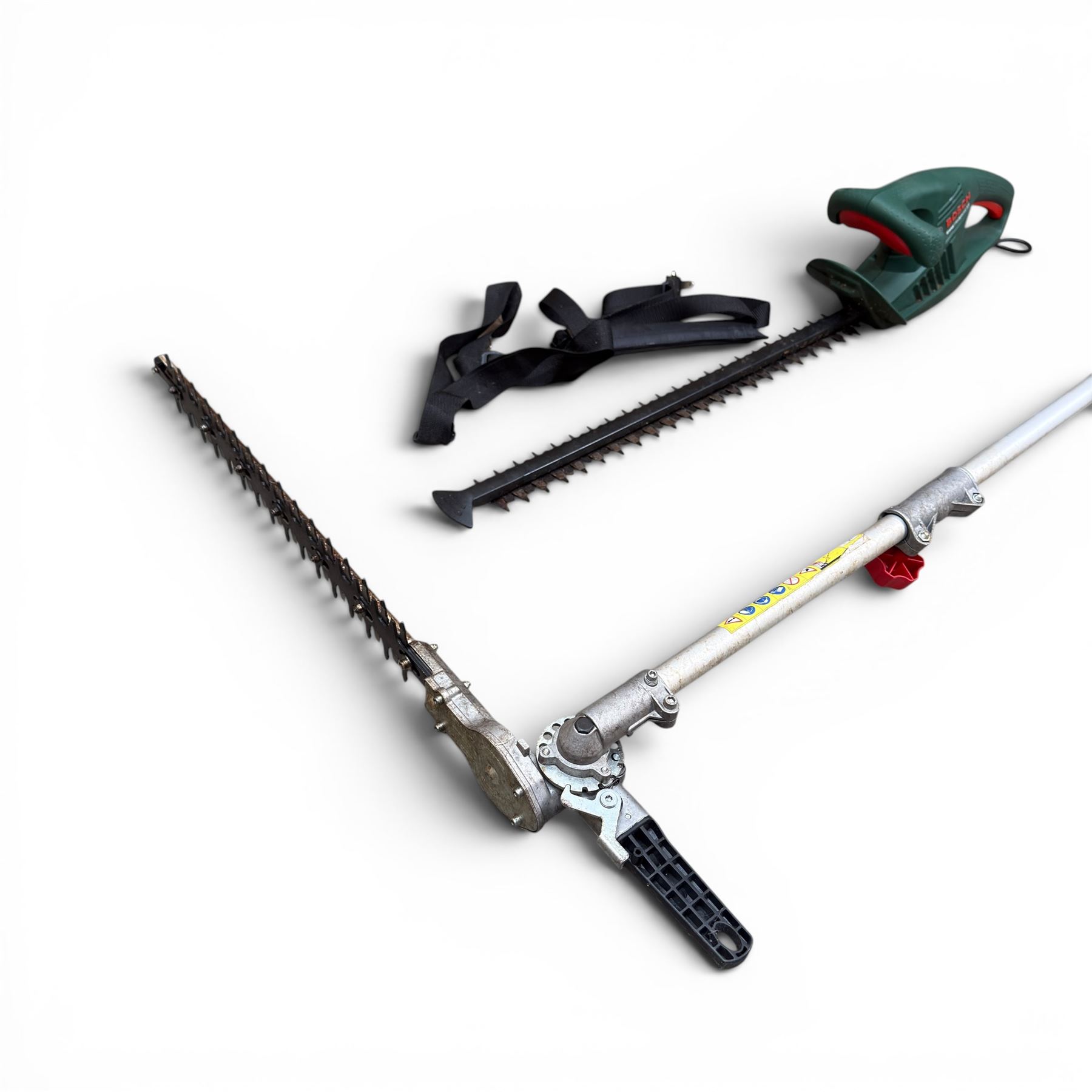 Sovereign 26cc 2 stroke petrol grass trimmer (strimmer), Parkside electric hedge trimmer and a Bosch hedge trimme