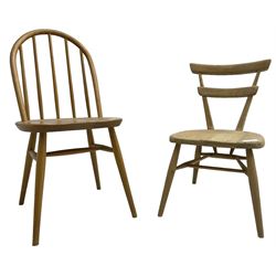 Set of three Scandinavian stick back chairs; ercol - 'Blue dot' chair; 1950s hoop and stick back chair (5)