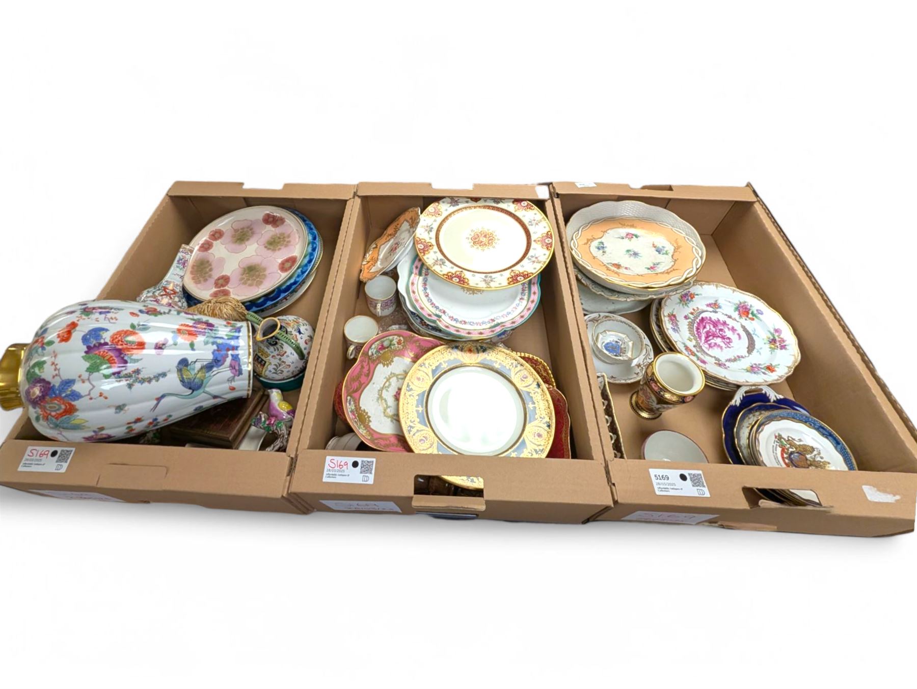 19th century and later ceramics, including cabinet plates, together with Continental vases, Copeland cups and other ceramics, in three boxes