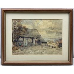 George Pennington (British 1880-1962): 'Farm Yard - Sussex', watercolour signed, titled on label verso with artist's St Ives address verso 25cm x 35cm
