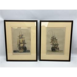 By and after John Ward of Hull (British 1798-1849): 'H M S Britannia of 120 Guns', pair lithographs with hand-colouring signed and titled in pencil 38cm x 25cm (2)