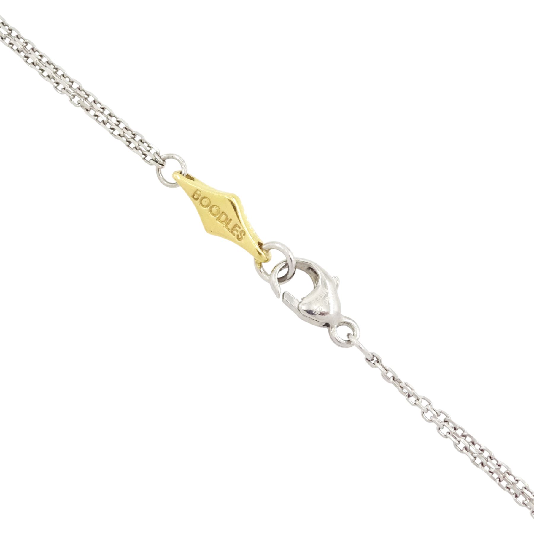 Boodles platinum diamond pendant necklace, single heart cut diamond of approx 0.40 carat, on a double trace link chain necklace, with an 18ct gold Boodles tag