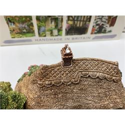 Eight Lilliput Lane models, including Gertrude's garden, Cruck End, Honeysuckle cottage, The Pottery, Huddersfield Railway Station, The Magpie Cafe, Amberly Rose, Summer Days and Shades of Summer, all boxed with deeds