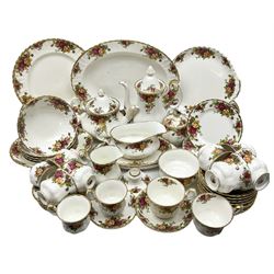 Royal Albert Old Country Roses pattern part tea and dinner service, to include teapot, coffee pot, covered sucrier, milk jug, four dinner plates, five bowl, etc