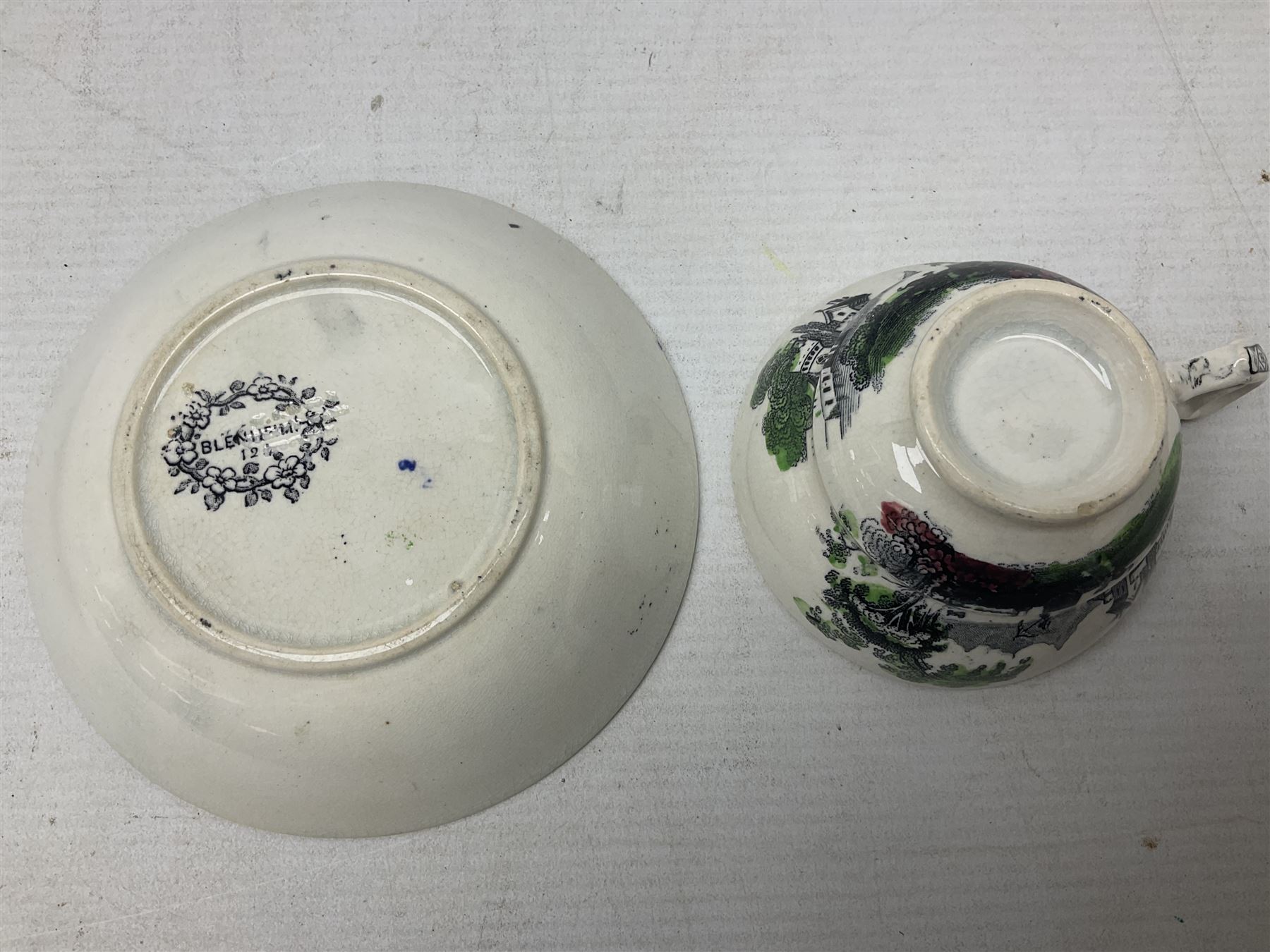 Collection of 19th century tea wares by William Smith & Co, decorated in various patterns including Cupid, Tally Ho and Fountain 