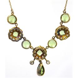 Peridot, seed pearl and diamond gold and silver-gilt necklace, stamped 375