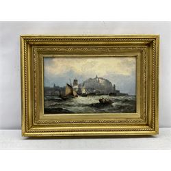 William Anslow Thornley (British fl.1858-1898): Shipping in Choppy Seas off Scarborough and a similar Coastal view, pair oils on canvas one signed 25cm x 40cm (2)