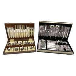 Two cased canteens of cutlery comprising Viners of Sheffield 1960s EPNS cutlery (34) and canteen of Thomas Turner of Sheffield stainless steel cutlery (24)