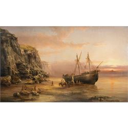 Henry Redmore (British 1820-1887): Unloading a Ship near Flamborough Head, oil on canvas signed and dated 1884, 75cm x 125cm