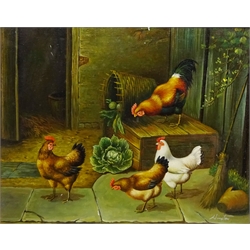  Chicken Outside a Farmhouse, 20th century oil on canvas signed Winston 39.5cm x 49.5cm   
