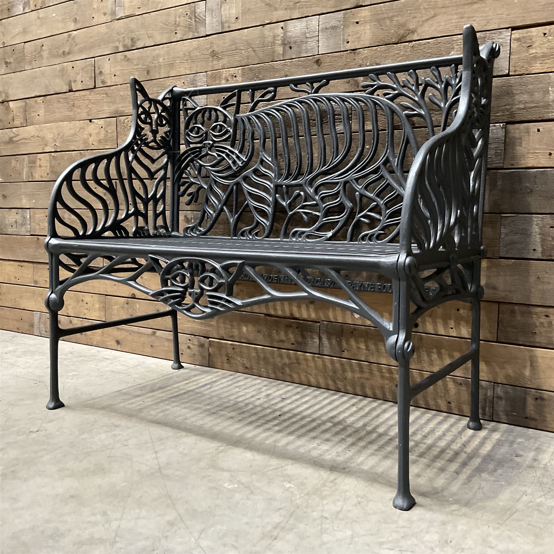 Richard Bawden (1936-2024); - Cat design painted cast iron garden bench