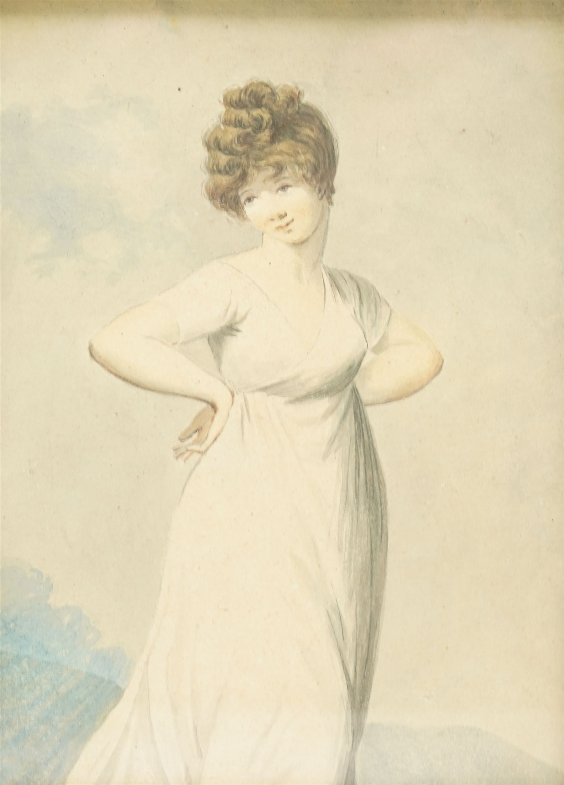 Adam Buck (Irish 1759-1833): Portrait of a Regency Lady Wearing a White Dress, watercolour attributed on antique label verso 19cm x 14cm
