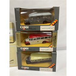 Corgi Classics - twenty one models to include 97106 The Fred Bobby Bedford OB Coach; 97108 The Granville Tours Bedford OB Coach; five Bedford type OB Coaches comprising 94912, D94927, C9494, D94914, 97100; further models 97319, 97372, 97370, 97317, 98456, 97368, 98164, 19702, 30501, 12501, 23101, 20202, C827 and D94924; all boxed (21) 