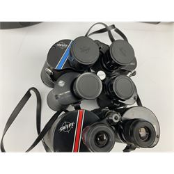 Seven cased pairs of Swift binoculars, to include Ranger Mk I 10x50, Saratoga Mk II 8x40, Newport 10x50, Audubon 8.5x44 etc