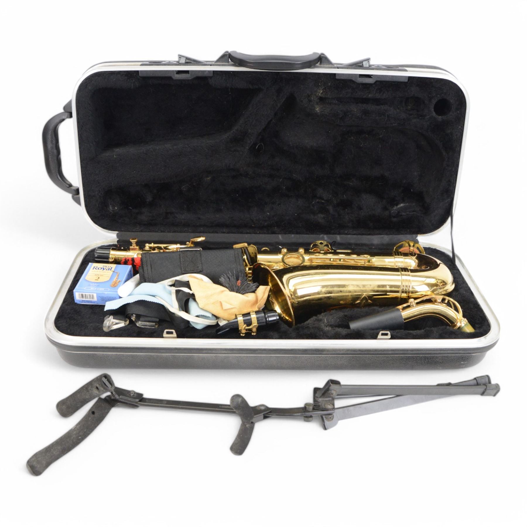 Elkhart series 2 Alto Saxophone- fully ribbed lacquered body and keywork, with mouthpiece, reeds and strap in a velvet lined hard case. 