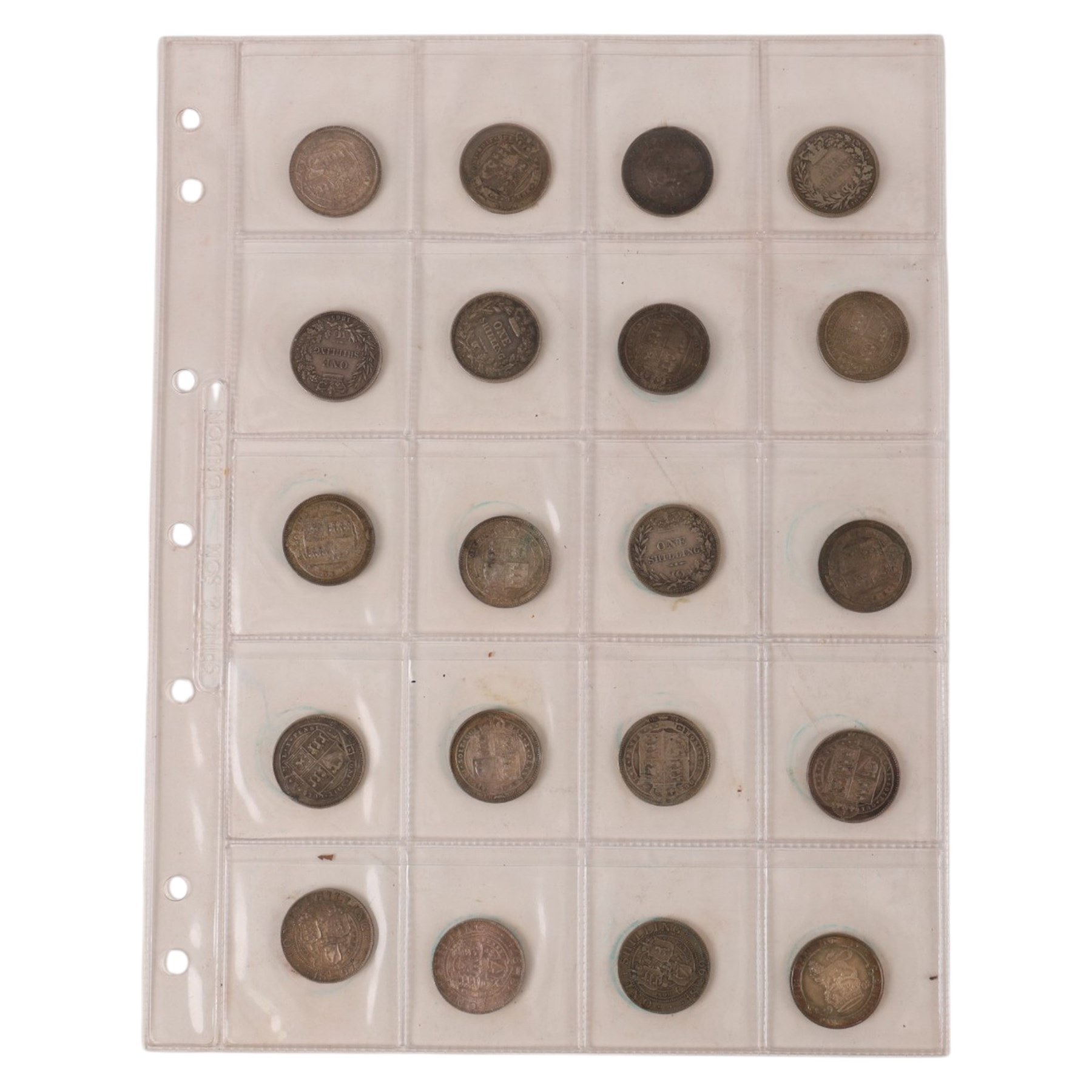 Approximately sixty-five Great British pre-1920 silver shilling coins, and five pre-1920 florin coins
