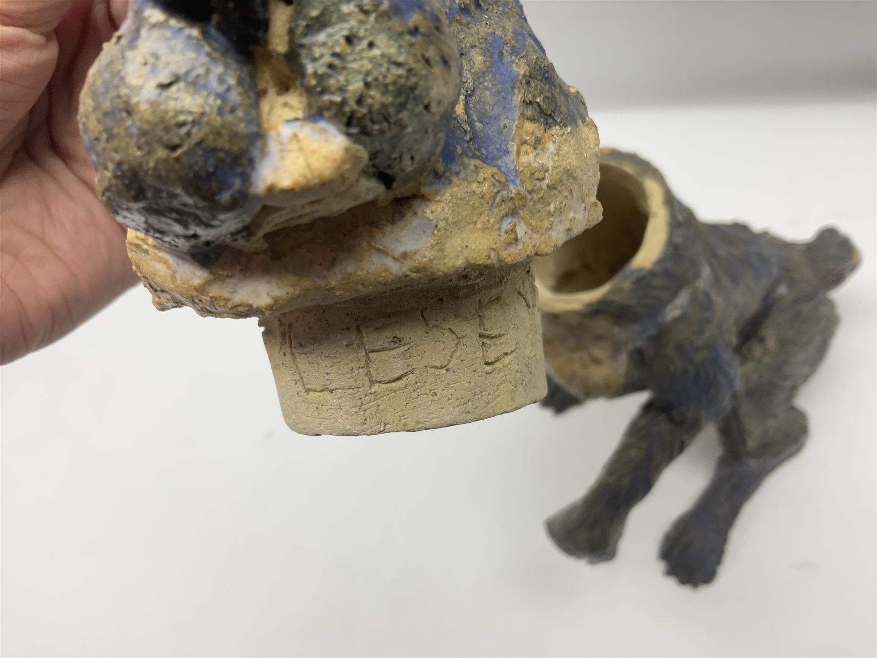 Studio pottery novelty jar and cover modelled as a hare raised upon its back legs, by Chris Attlesey, H38cm 