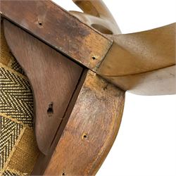 Pair of Victorian walnut side chairs, shaped cresting rail carved with acanthus leaves, overstuffed upholstered seats with stud band, on cabriole supports with scroll carved terminals