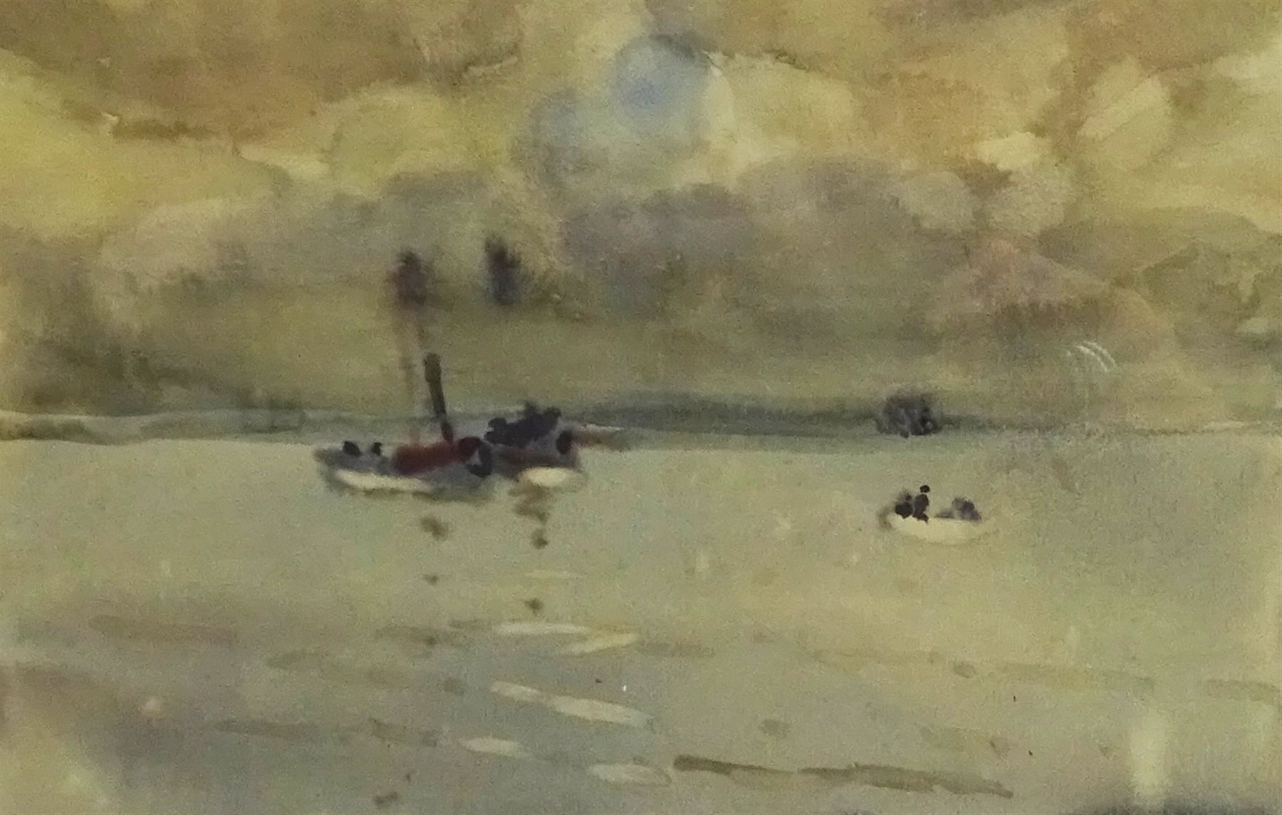  Joseph Richard Bagshawe (Staithes Group 1870-1909): Steam Trawler off the Coast, watercolour, authenticated by his granddaughter verso 15cm x 24cm  