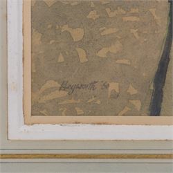 Alfred Heyworth (British 1926-1976): Summer Afternoon - Fishing on the Riverside, watercolour signed 21cm x 21cm 