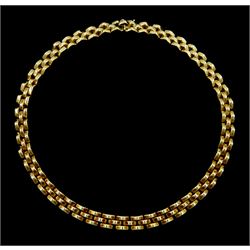 9ct gold fancy brick link design necklace, Sheffield import marks 1988