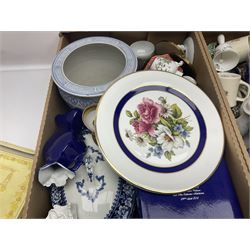 Sadler Celery face pot, Noritake planter, Ringtons blue and white jar, Royal commemorative ware, and a collection of other ceramics, in two boxes 