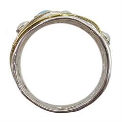  Silver and 14ct gold wire opal ring, stamped 925   