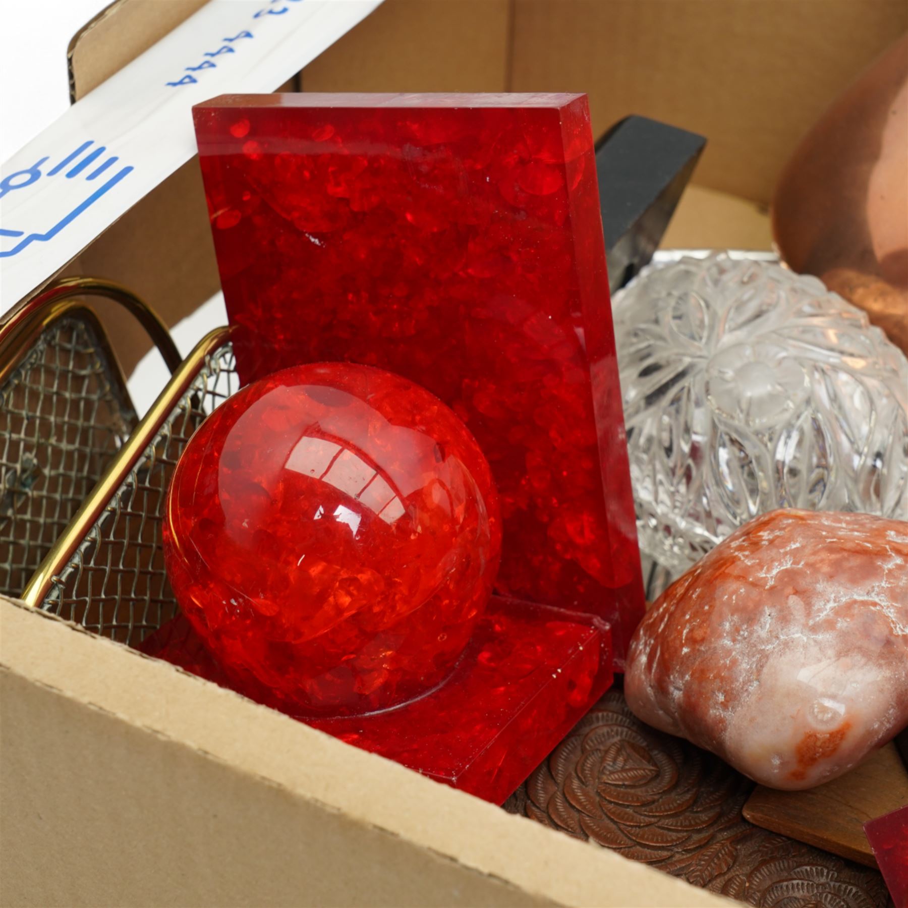 Four Lakeland Rural Industries Borrowdale platters, Noahs Ark animals carved from New Zealand woods, copper jugs etc