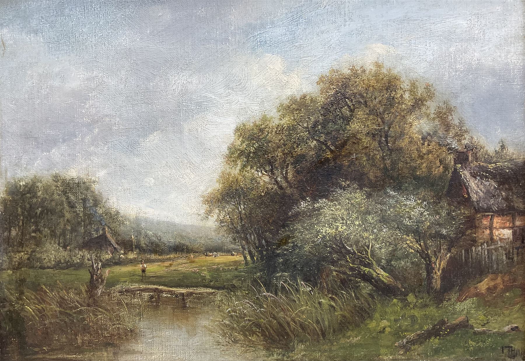 Joseph Thors (British 1863-1900): Farmstead in a Wooded Landscape, oil on canvas signed 24cm x 34cm 