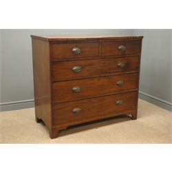  19th century mahogany chest, fitted with two short and two long drawers, bracket supports, W117cm, H103cm, D54cm  