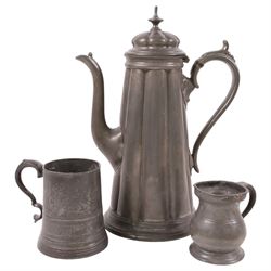 Royal Doulton nursery rhyme trio 'there was a little man, and he had a little gun', pewter coffee pot and tankards, commemorative ware, two mallet decanters, etc