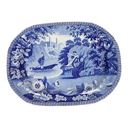 Mid 19th century Thomas and John Carey blue transfer printed earthenware meat plates, deco...