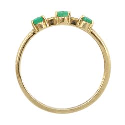 9ct gold three stone emerald and diamond ring, hallmarked