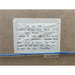 Dave Stanley (British 20th century): 'See You Later', Eastern Region A1 Pacific 60117 'Bois Russell' approaching Copenhagen Tunnel, passing A14 60014 Silver Link, oil on board signed and dated '74, extensively titled verso 50cm x 75cm