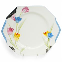 Paragon Art Deco Tulip pattern tea wares, c.1930, comprising five teacups, six saucers, five cake plates, milk jug, sugar basin and serving dish