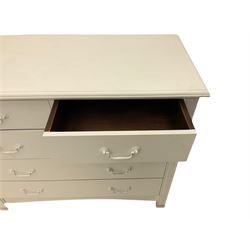 White painted hardwood chest, fitted with two short and thee long drawers, drop handles