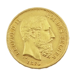 Belgium 1870 Leopold II 20 Franc gold coin