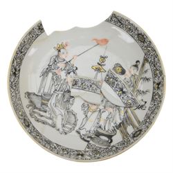 18th century Chinese export grisaille cup, decorated with Juno, the Roman Goddess of marriage together with another similar tea bowl and other grisaille decorated chinse ceramics