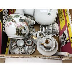 Quantity of ceramics to include Limoges egg box decorated with flowers, Limoges miniature furniture, Beswick bulldog and blue tit figures, Royal Worcester Palissy, pair of Chinese vases, Japanese tea wares, collection of thimbles, Crown Staffordshire, teawares, together with two Murano style glass clowns etc