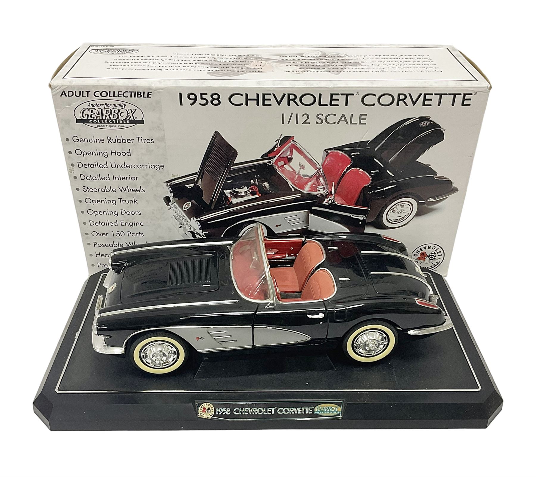 Gearbox 1:12 scale ‘1958 Chevrolet Corvette’ 17904 Mint Precision Series die-cast model, on plinth in original box