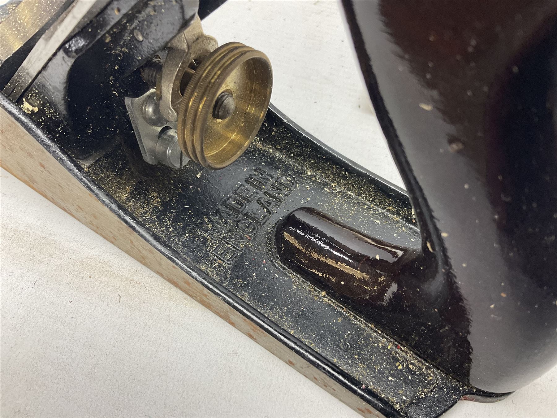 Stanley No.4 wood working plane, in original box, together with a cash tin box and British Boudoir travel iron 