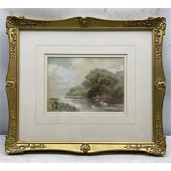 Walter Duncan (British 1848-1932): 'Clevedon Woods on the Thames' and 'The Rush Boat - Pangbourne on the Thames', pair watercolours signed and dated 1910, titled in a later hand verso 13cm x 18cm (2)