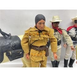 Two pairs of 1970s Lone Ranger and Tonto action figures, probably by Marx Toys; and Gabriel 'Silver' stallion horse; all unboxed (5)