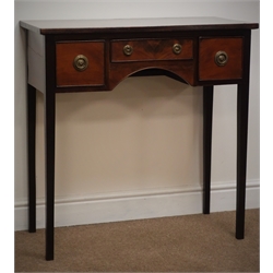  19th century mahogany side table, one long and two short drawers, square tapering supports, W77cm, H79cm, D38cm  