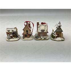 Sixteen Lilliput Lane models from Christmas collections, thirteen boxed and two loose, with various deeds, to include Snowdon Lodge, The Vicarage, Eamont Lodge etc