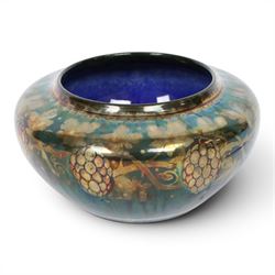 Richard Joyce for Pilkington, Royal Lancastrian lustre vase, of squat form, decorated with grapes and vine leaves, with impressed marks beneath, H9cm