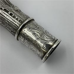 Victorian silver walking cane handle, modelled as a panther upon a tree branch, hallmarked London 1851, maker's mark worn and indistict