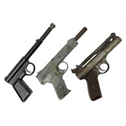 Webley & Scott Premier .177 over lever air pistol, no.2360, with chequered bakelite grip L24cm overall; Diana SP50 .177 plunge barrel air pistol; and T.J. Harrington & Son 'The Gat' .177 plunge barrel air pistol; NB: AGE RESTRICTIONS APPLY TO THE PURCHASE OF THIS LOT (3)